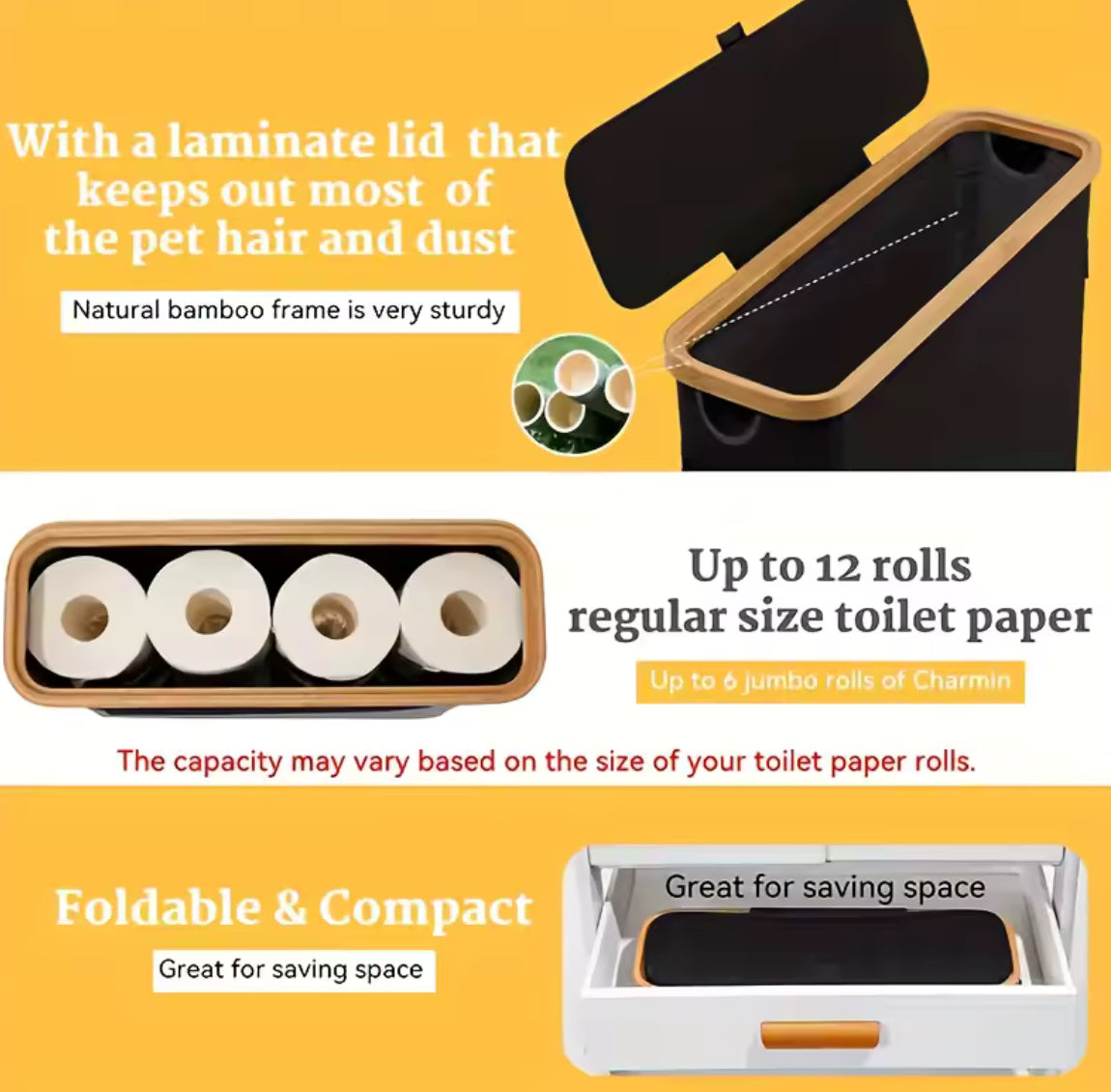 Foldable Toilet Paper Holder with Lid Large Capacity Space-Saving - Problems Solved