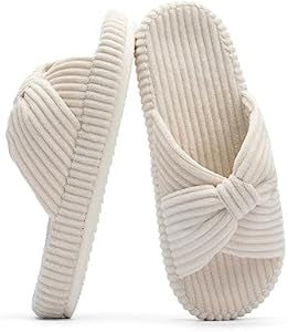 Slippers for Women Memory Foam House Bedroom Cord Bow Crossbands Slide