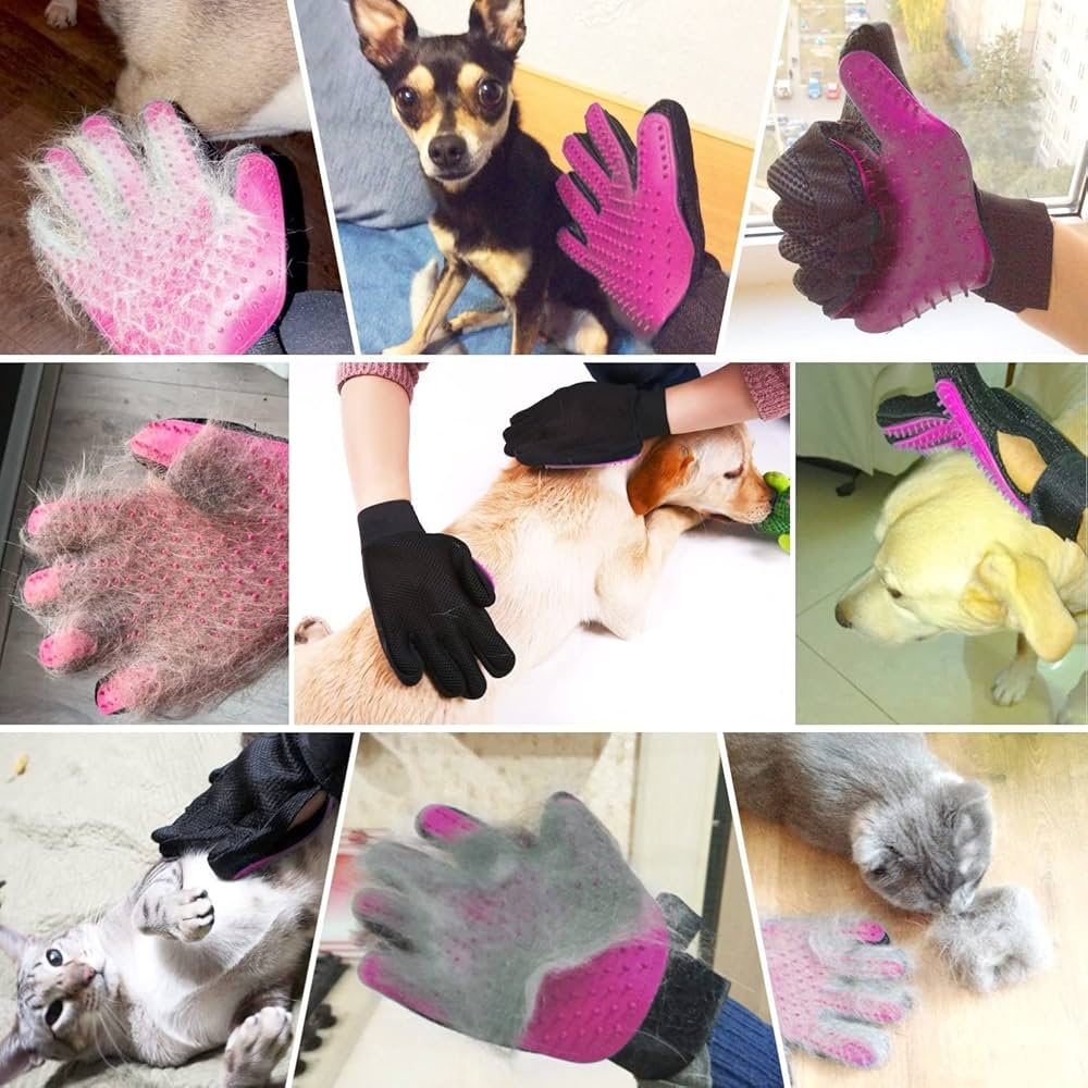 Pet Dog Cat Grooming Glove, Gentle Deshedding Brush Glove, Efficient Pet Hair
