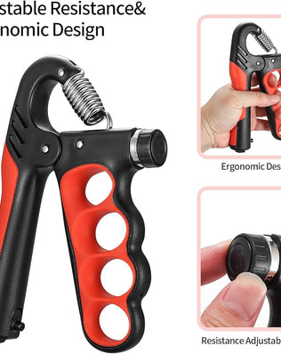 Problems Solved adjustable grip strengthener with 5-100 kg capacity, featuring textured handles for improved hand exercise.