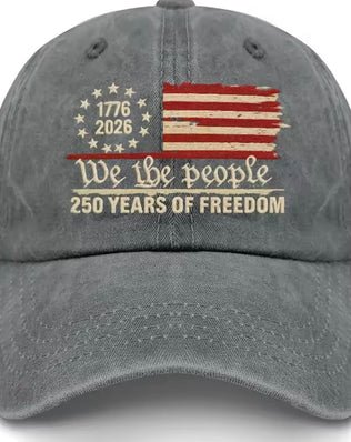 Problems Solved retro washed printed U.S. 250th anniversary baseball hat with embroidered design, casual and vintage style.