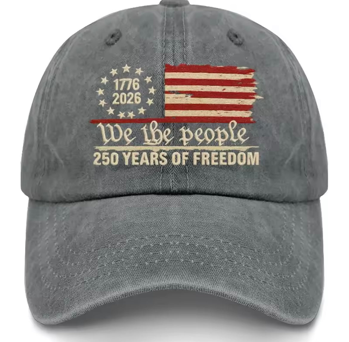 Problems Solved retro washed printed U.S. 250th anniversary baseball hat with embroidered design, casual and vintage style.