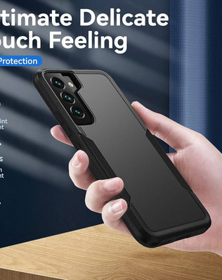 Samsung Galaxy S22 heavy-duty case by Problems Solved, military-grade drop tested, rugged protective phone case in black.