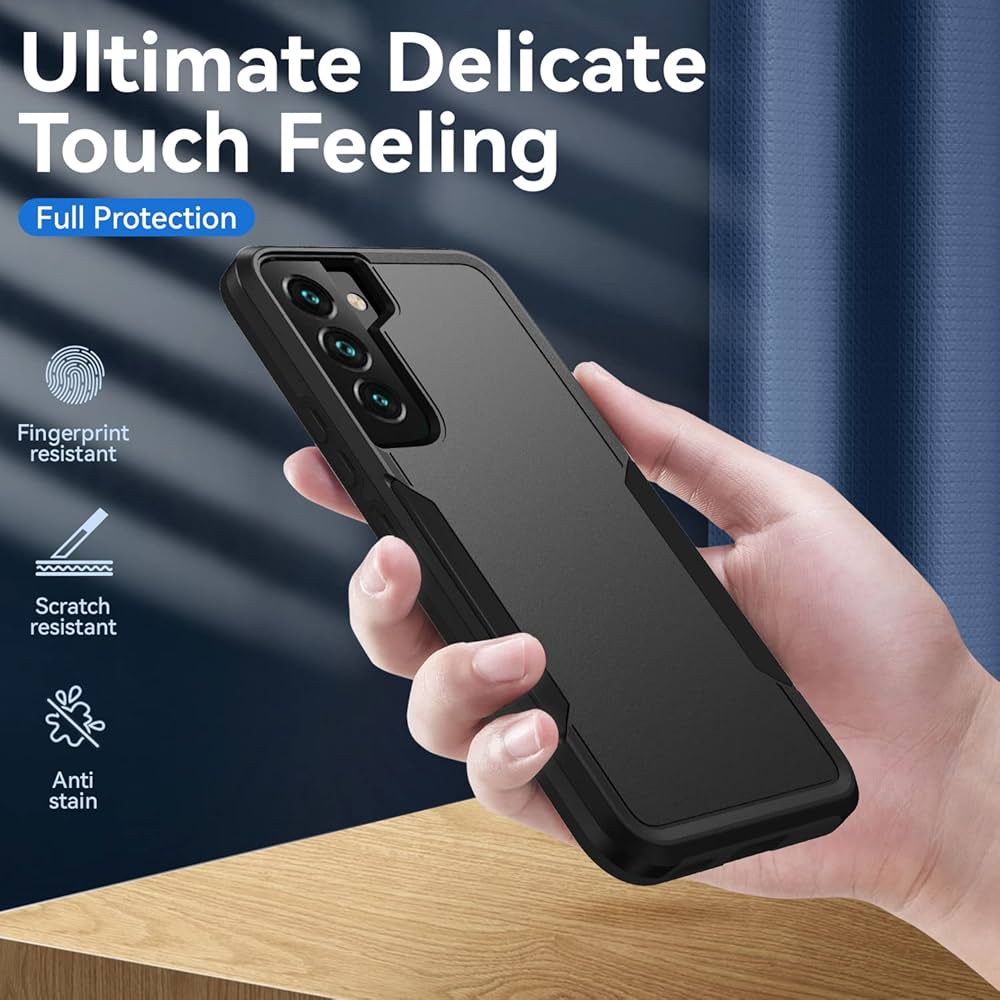 Samsung Galaxy S22 heavy-duty case by Problems Solved, military-grade drop tested, rugged protective phone case in black.