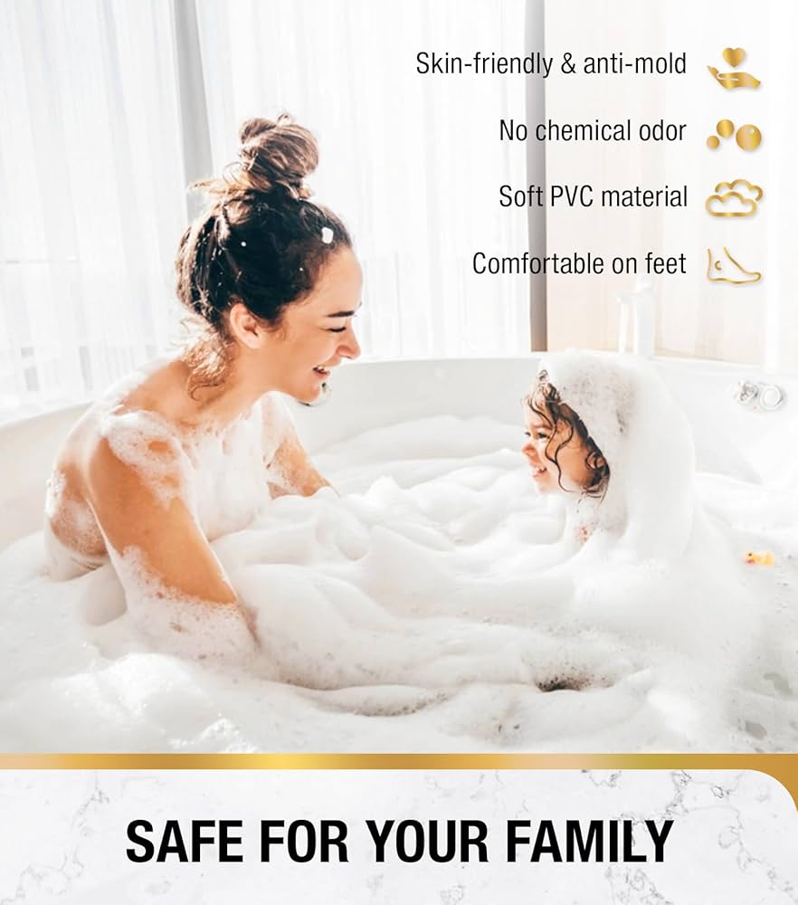 Problems Solved non-slip bath mat, 101x40 cm extra long shower mat with textured surface for safety, BPA free bathroom accessory.