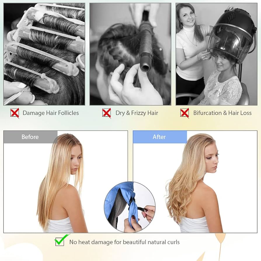 No Heat Hair Curlers for Long Hair, Soft Sleeping Overnight Silk Ribbon Hair Rollers Lazy