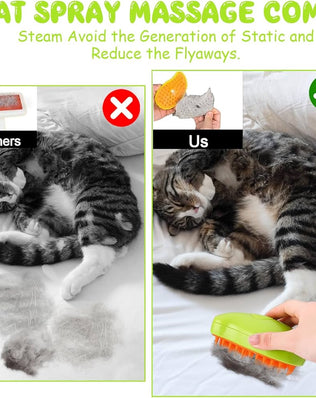 Steamy 3-in-1 Cat Steam Brush Self-Cleaning for Dogs & Cats, Massage Comb