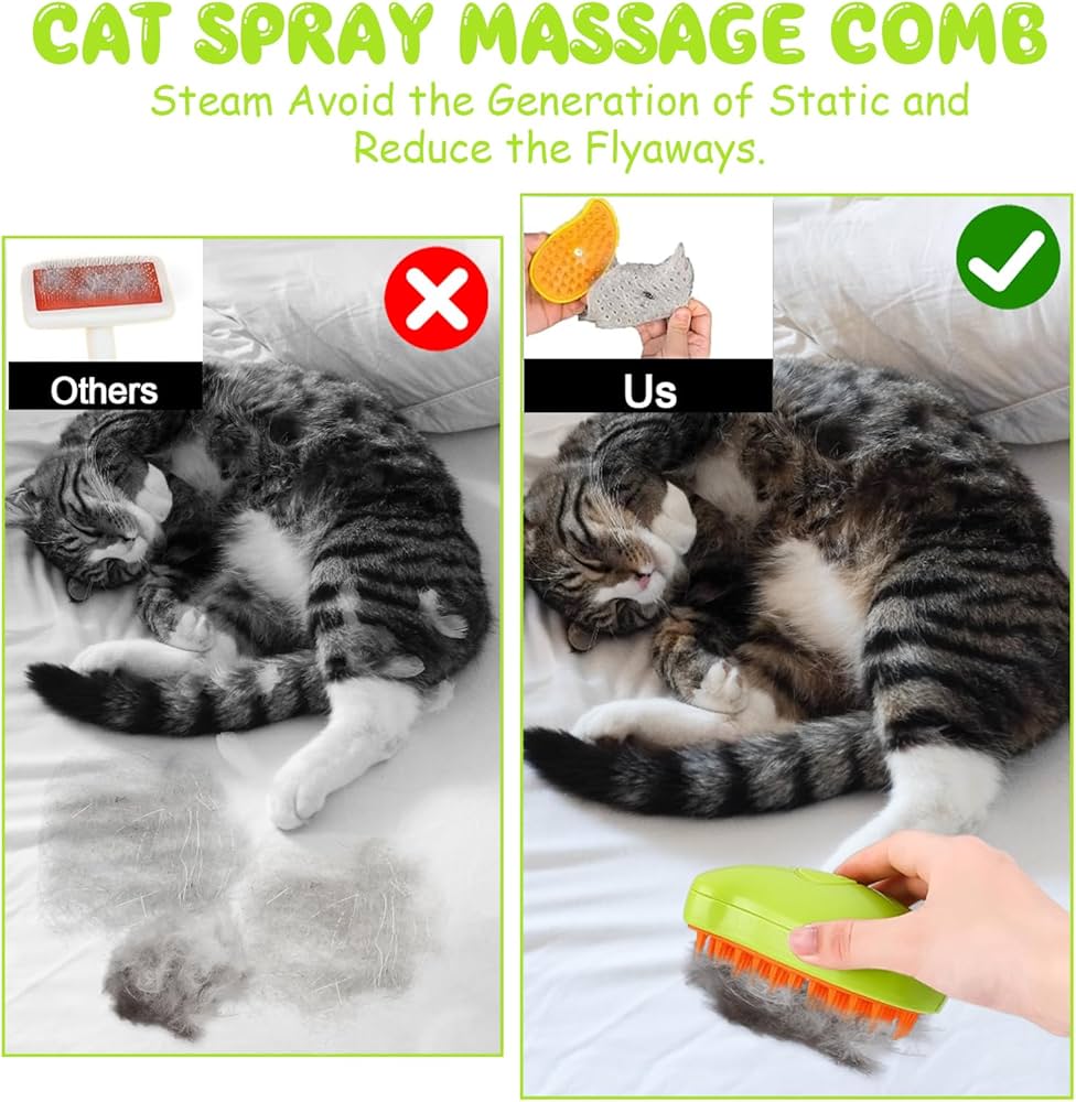 Steamy 3-in-1 Cat Steam Brush Self-Cleaning for Dogs & Cats, Massage Comb