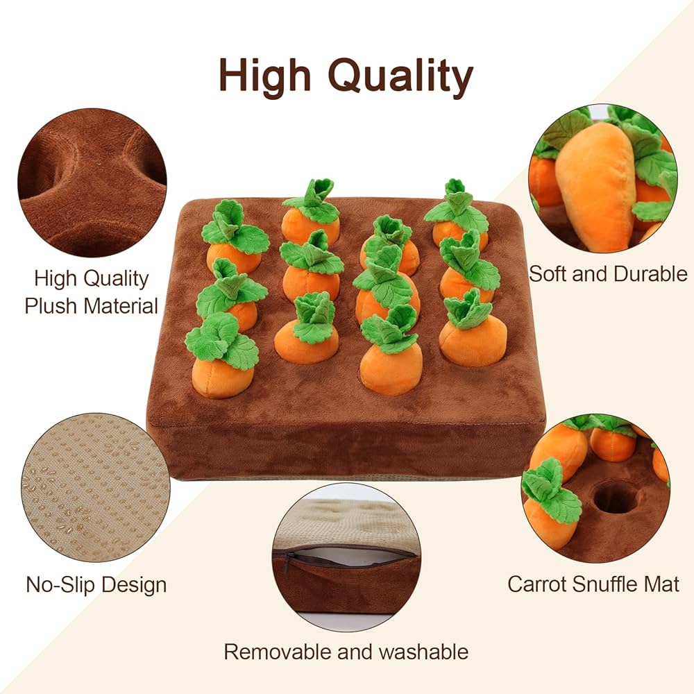 Interactive Dog Toys, Carrot Snuffle Mat for Dogs Plush Puzzle Toys 2 in 1 Non-Slip