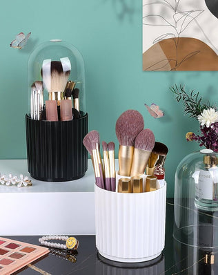 Makeup Brush Holder with Lid, 360 Degree Makeup Brush Organizer Rotating