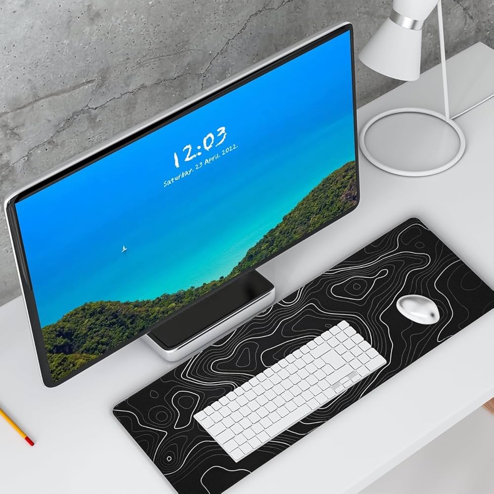 Problems Solved large gaming mouse pad, 800x300mm desk mat with non-slip base and smooth surface for gaming and office use.