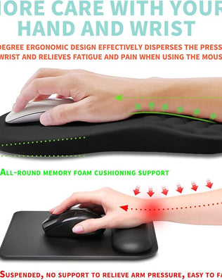 Large ergonomic mouse pad from Problems Solved with wrist support and gel massage for comfortable computer use.