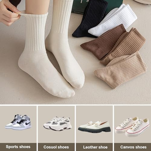 Six pairs of Problems Solved women's crew ankle socks in breathable cotton, shown laid flat in assorted colors.