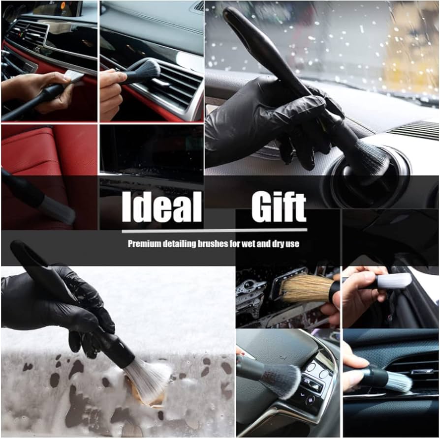 3pcs Car Detailing Brushes Set Soft Auto Detailing Brush Kit Interchangeable Different Sized