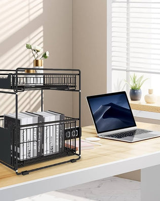 Problems Solved 2-tier under sink storage organizer with slide-out drawers, ideal for kitchen under sink organization.
