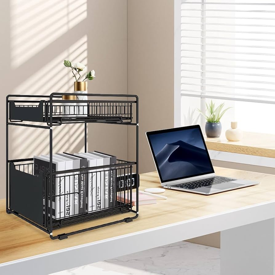 Problems Solved 2-tier under sink storage organizer with slide-out drawers, ideal for kitchen under sink organization.