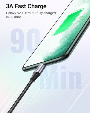 UGREEN USB A to USB C charging cable for fast charging, with a black connector and cable, designed for efficient device connection.