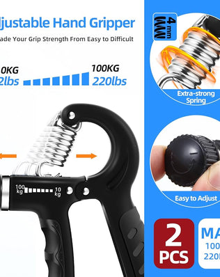 2PCS Grip Strength Trainer with 22-220Lbs (10-100kg) Adjustable Resistance