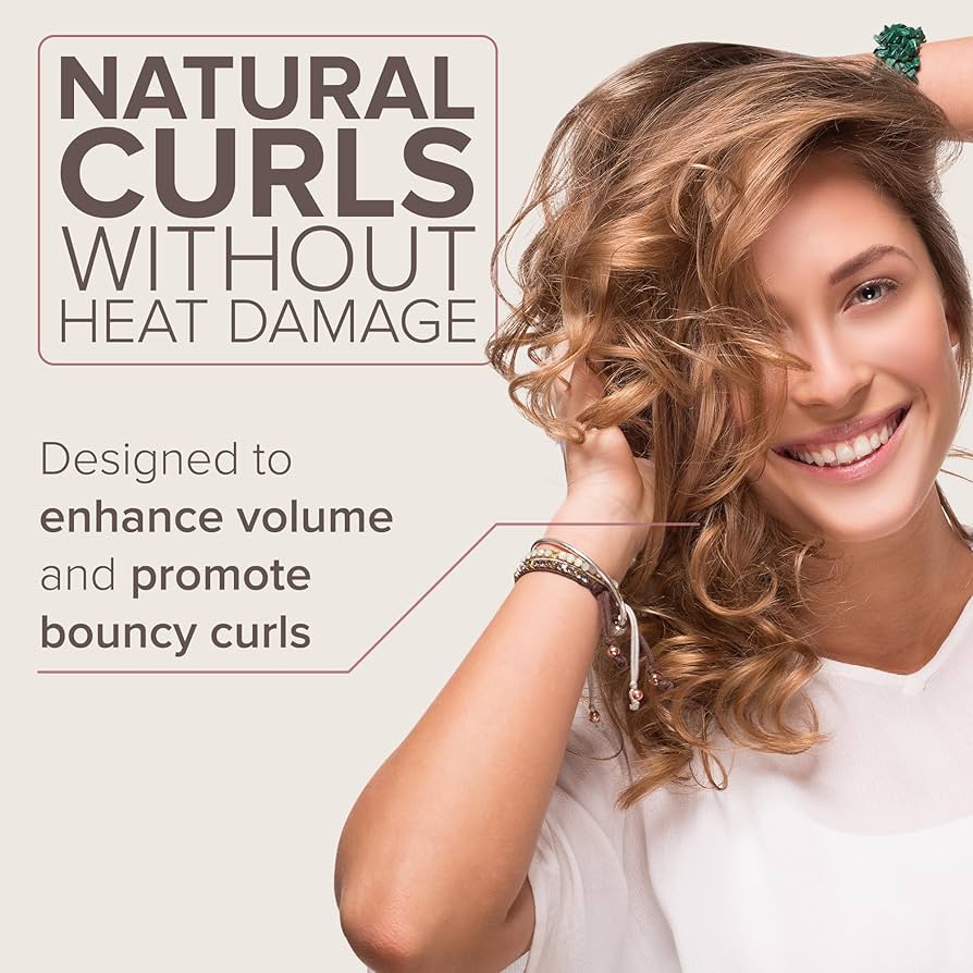 Problems Solved heatless curlers set with five flexible curlers for effortless waves and curls in natural hair styling.