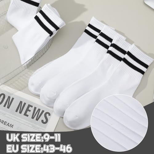 Six pairs of Problems Solved men's breathable striped crew socks featuring athletic and casual styles, shown laid flat.