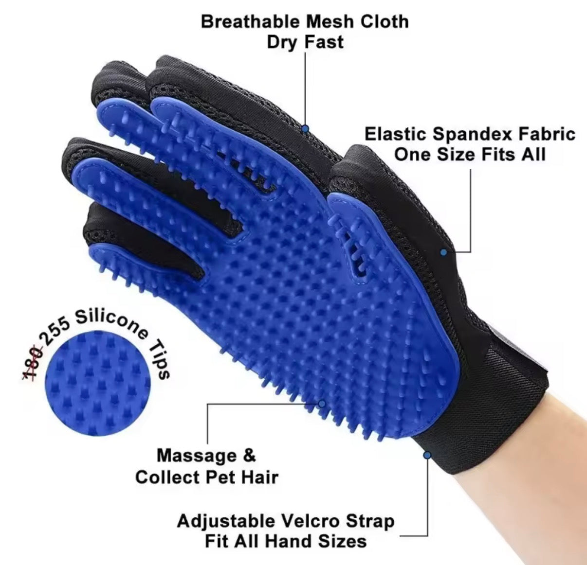 Pet Grooming Glove, Gentle Hair Removal and Efficient Massage for Dogs, Cats