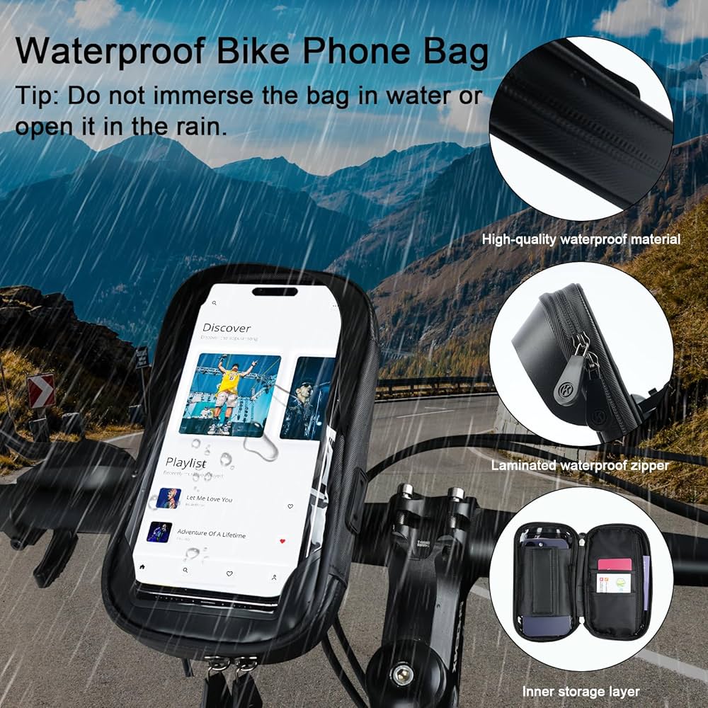 Problems Solved Flintronic waterproof bicycle phone holder with 360° rotation, securely carrying smartphones during cycling.