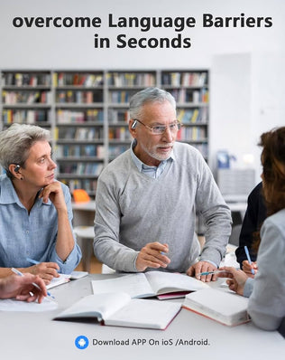 Problems Solved Translation Earbuds with AI, real-time language translator, showing sleek wireless earbuds in use.