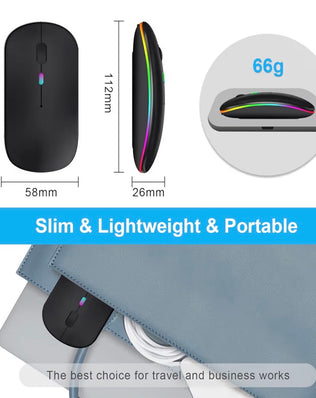 Wireless Bluetooth computer mouse by Problems Solved, rechargeable laptop mouse with 2.4GHz connectivity and ergonomic design.