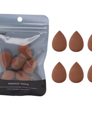 Set of six Problems Solved mini makeup sponges, small beauty blender blenders for foundation and powder application.