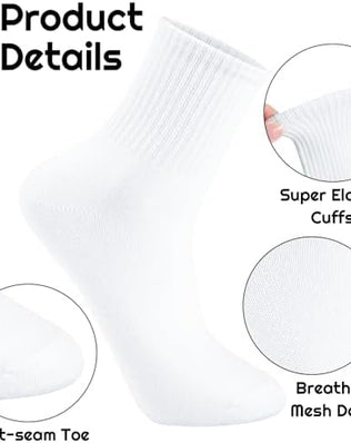 Six pairs of Problems Solved women's breathable cotton ankle socks for sports, gym, and leisure, with cropped ankle design.