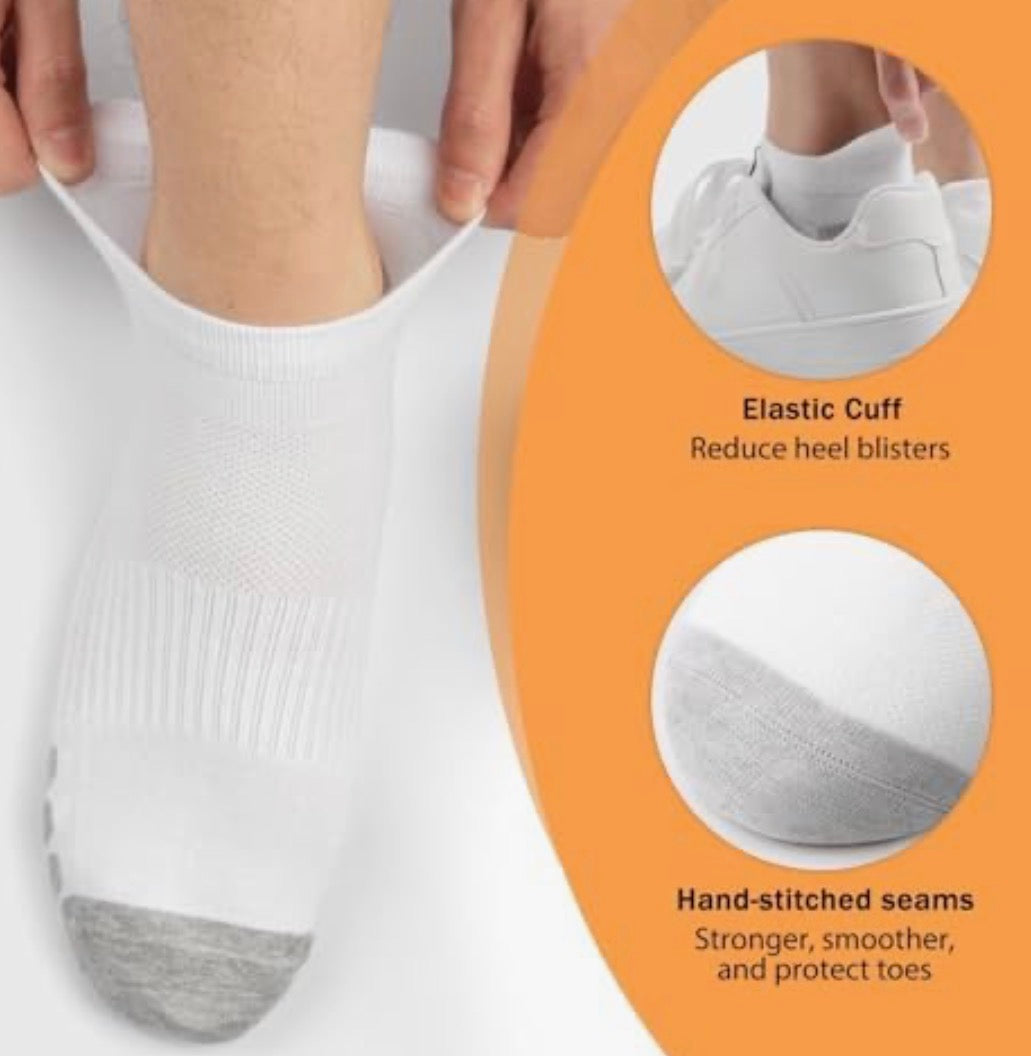 Set of six Problems Solved cotton trainer ankle socks with anti-blister design for sports and active wear.