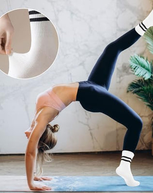 Problems Solved women's non-slip yoga socks with anti-skid grip, long design for yoga, barre, ballet, and dance activities.