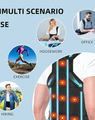 Problems Solved back straightener and posture corrector worn around the back and shoulders for improved posture support.