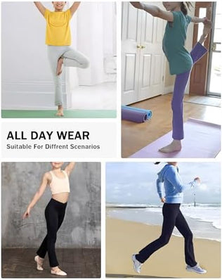 Girls flared leggings by Problems Solved, high-waisted kids pants with V-cross design and comfortable fit, shown on a child.