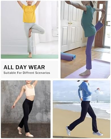 Girls flared leggings by Problems Solved, high-waisted kids pants with V-cross design and comfortable fit, shown on a child.