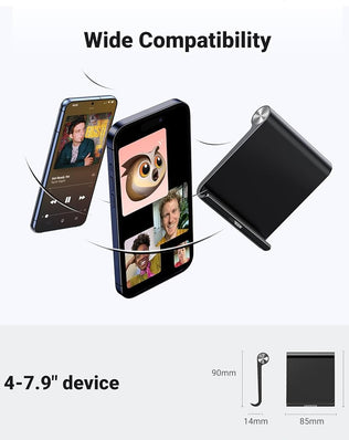 Problems Solved desk phone stand holding an iPhone, adjustable mobile phone holder for workspace or home use.