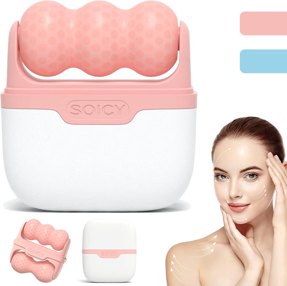 Ice Roller for Face and Eyes - Facial Skin Care Tools with 2 in 1 Face Roller and Travel Case
