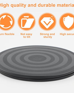 Two heavy-duty Problems Solved 360° rotating swivel stands with sturdy bases, ideal for turning and displaying items effectively.