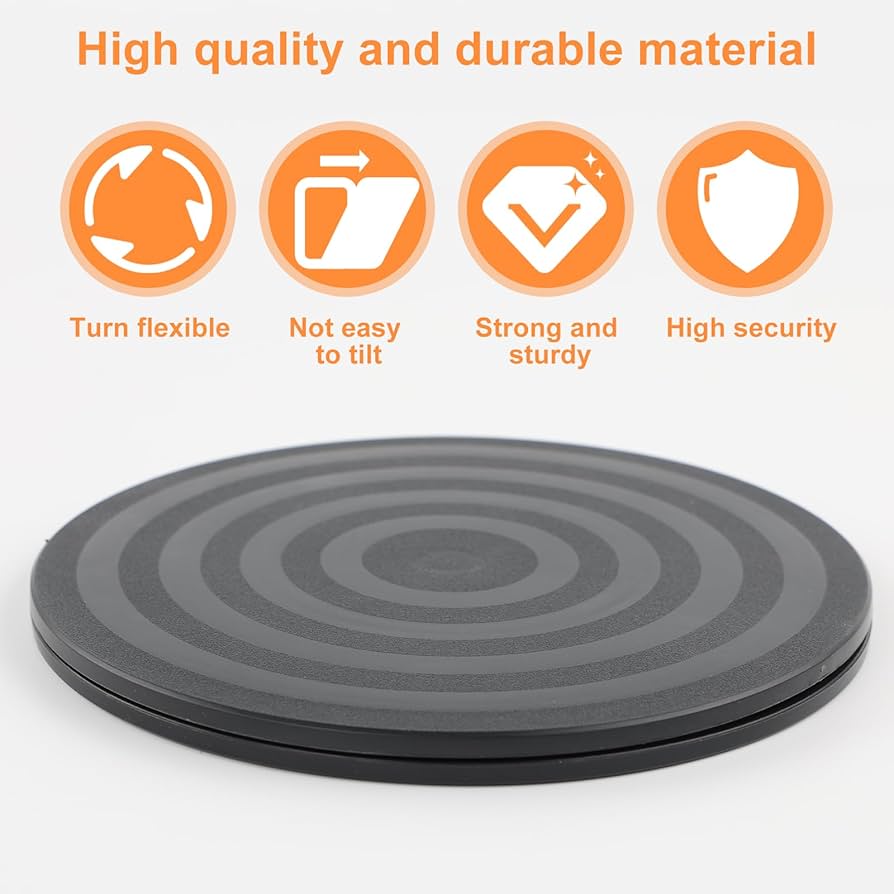 Two heavy-duty Problems Solved 360° rotating swivel stands with sturdy bases, ideal for turning and displaying items effectively.