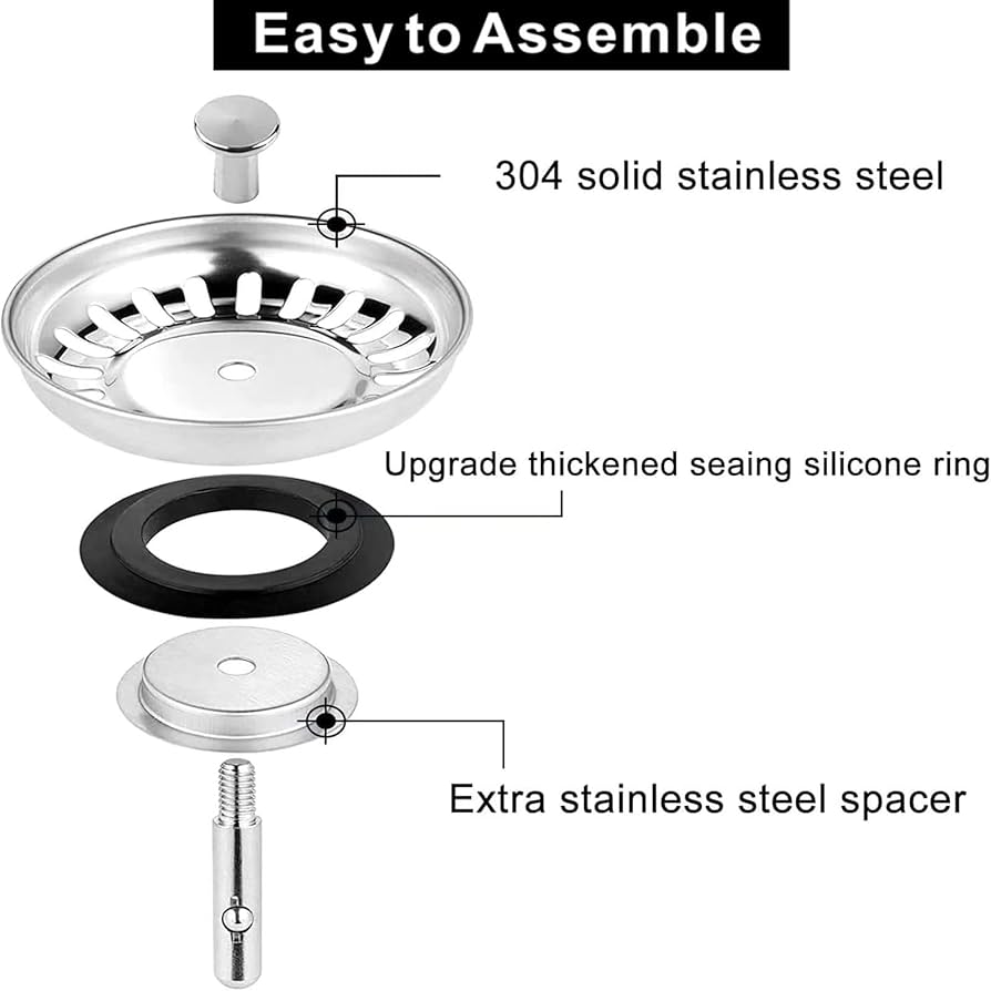 2 Pack Kitchen Sink Plug Strainer, Stainless Steel Sink Plug Replacement