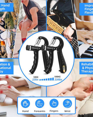 2PCS Grip Strength Trainer with 22-220Lbs (10-100kg) Adjustable Resistance