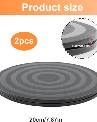 Two heavy-duty Problems Solved 360° rotating swivel stands with turntables, ideal for displaying or organizing items.