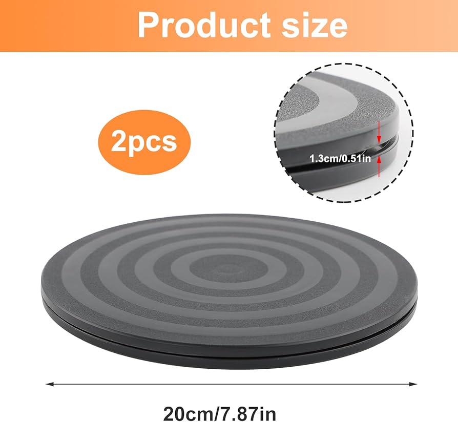 Two heavy-duty Problems Solved 360° rotating swivel stands with turntables, ideal for displaying or organizing items.