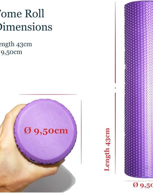 Problems Solved foam roller, 3.75-inch diameter and 16.5-inch length, for leg and back muscle recovery and massage therapy.