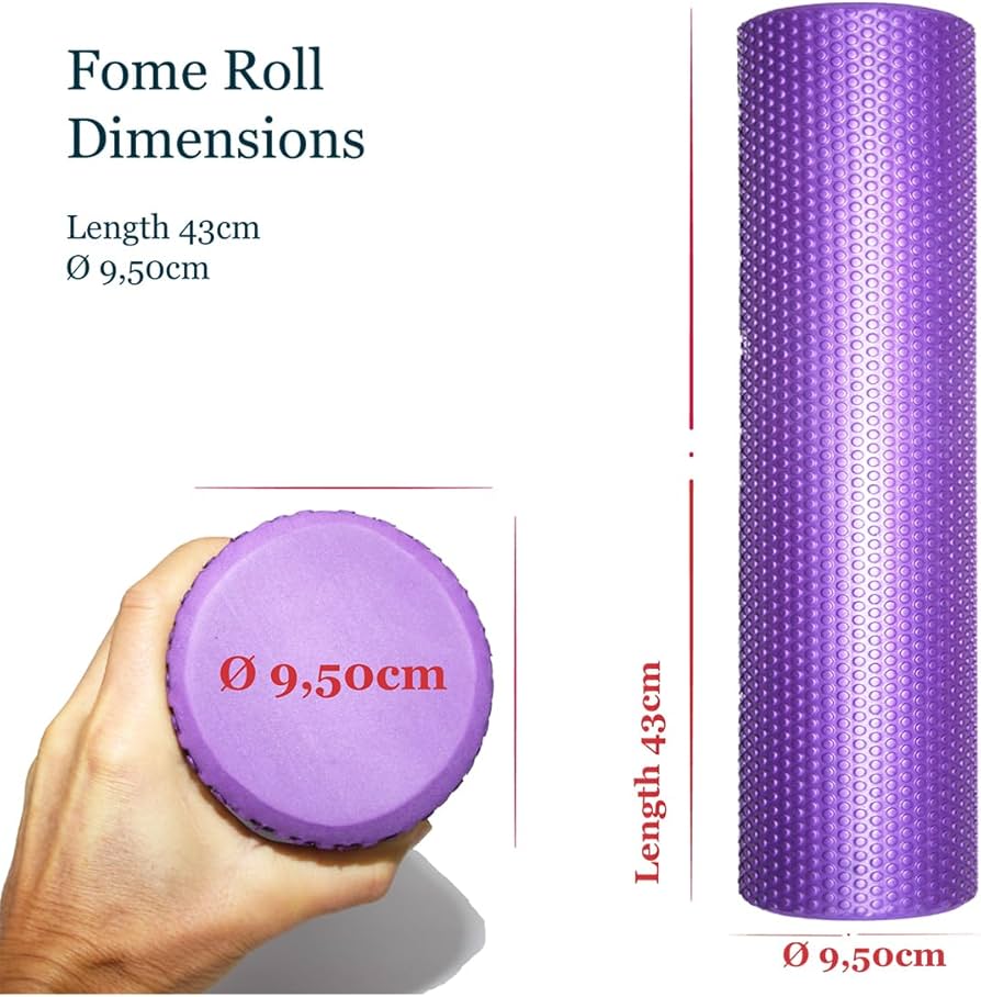 Problems Solved foam roller, 3.75-inch diameter and 16.5-inch length, for leg and back muscle recovery and massage therapy.