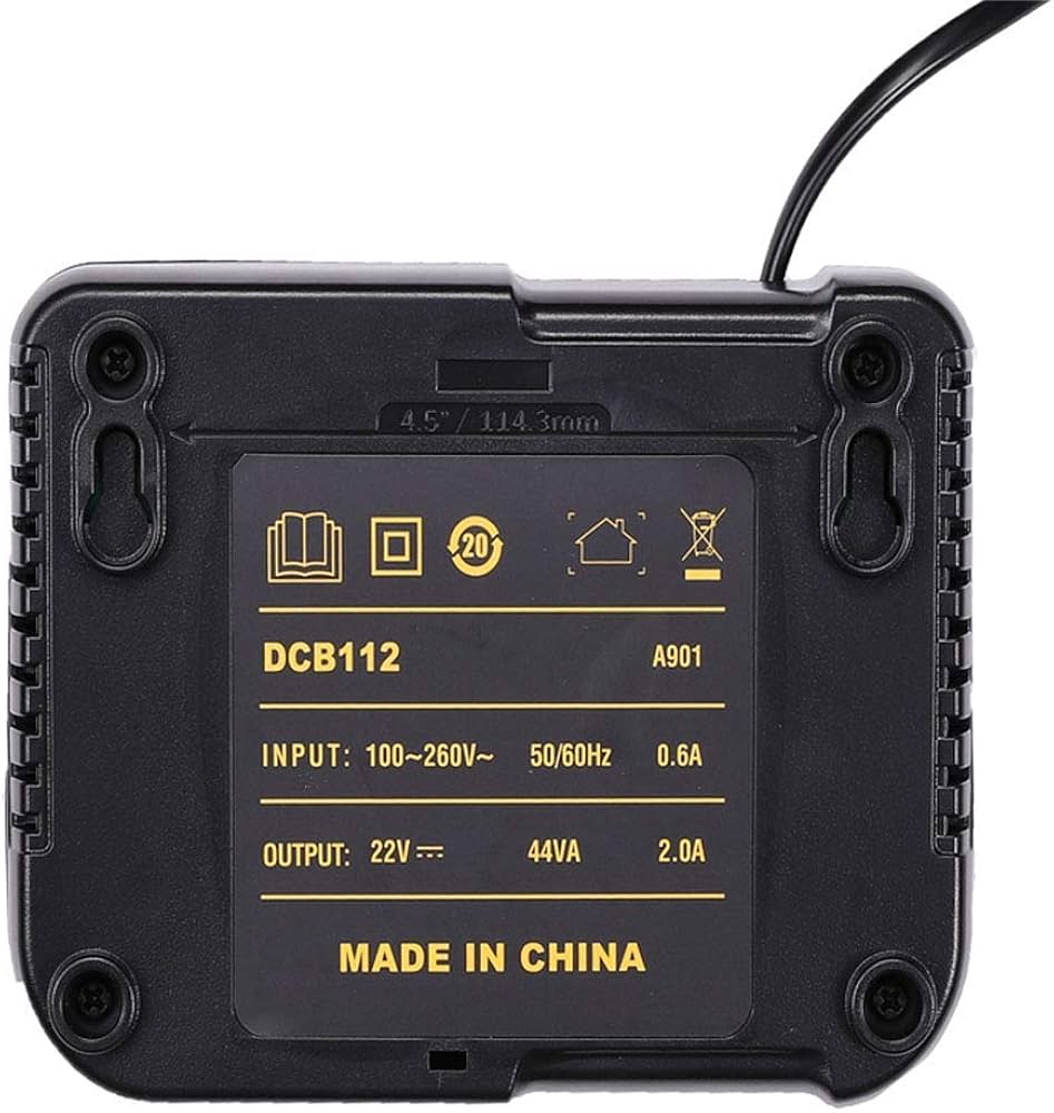 Problems Solved fast charger for Dewalt 12V-18V lithium-ion batteries, featuring a compact design and compatible charging ports.