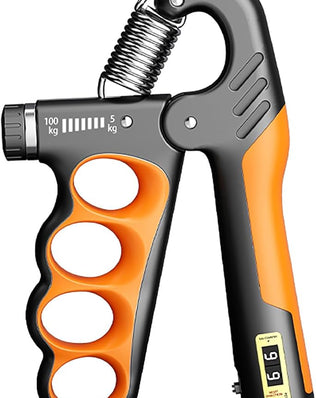 Problems Solved adjustable hand grip strength trainer with 5-100kg resistance, featuring ergonomic handles for effective grip exercises.