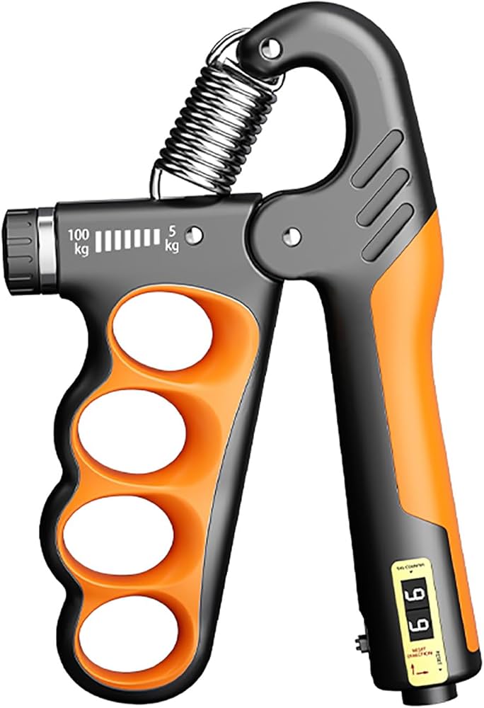 Problems Solved adjustable hand grip strength trainer with 5-100kg resistance, featuring ergonomic handles for effective grip exercises.