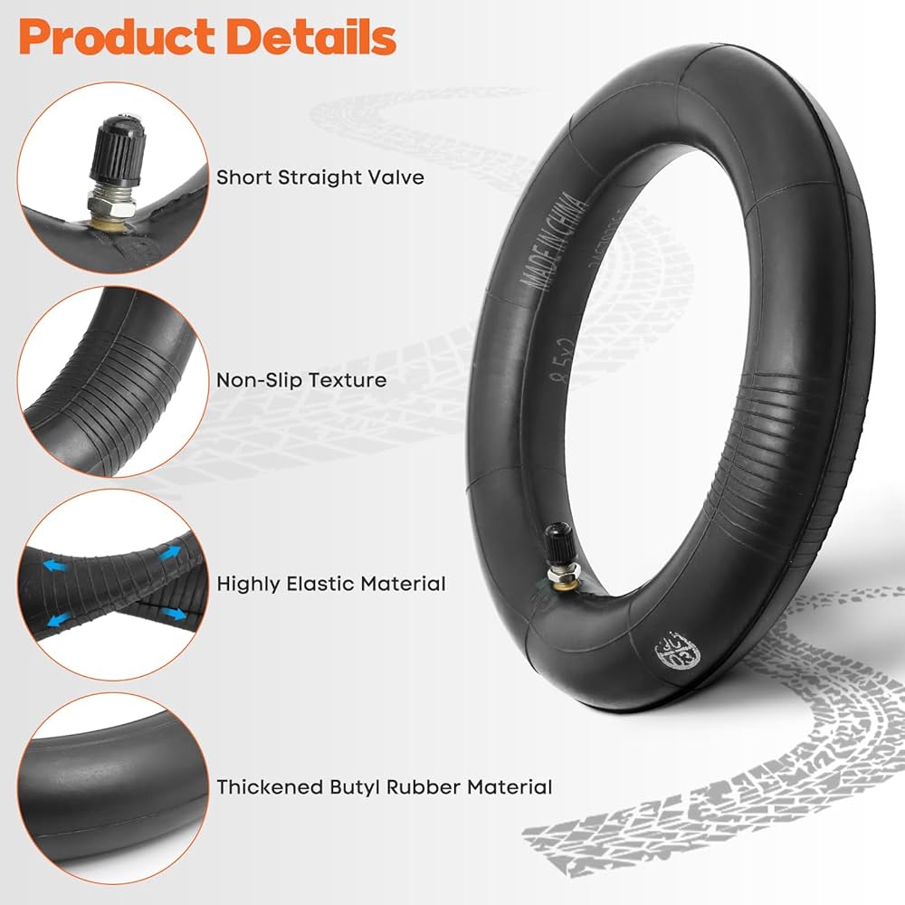 Problems Solved 8.5-inch electric scooter inner tube, black rubber with valve stem, suitable for various scooter models.