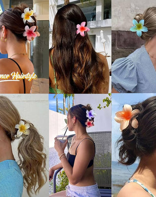 6 pcs Color Flower Hair Clips, 3.14 inches Large Hawaiian Flower Claw Clip for Women